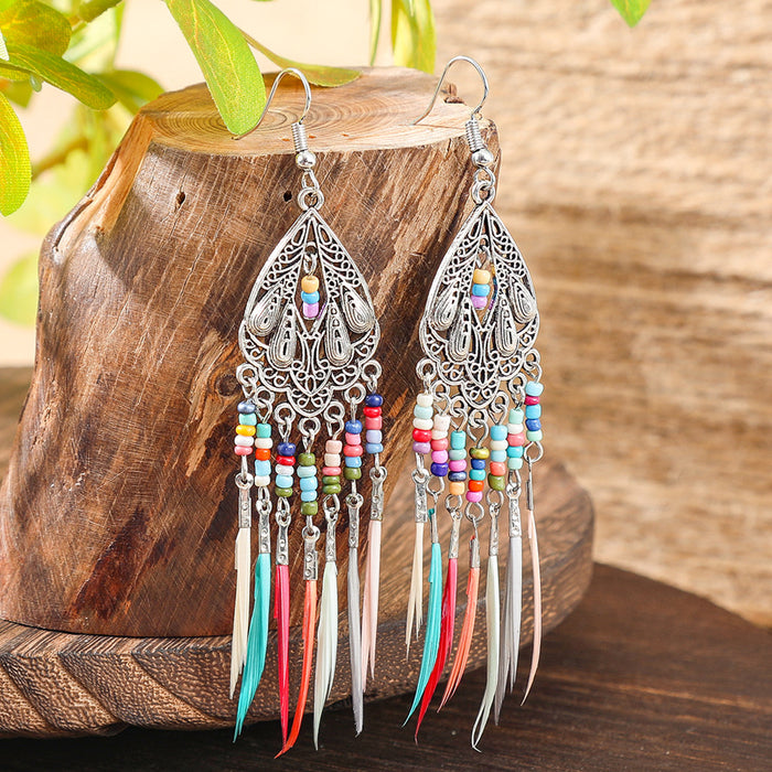 Wholesale Bohemian Tassel Geometric Drop Earrings Electroplated Zinc Alloy Jewelry Accessory MOQ≥2