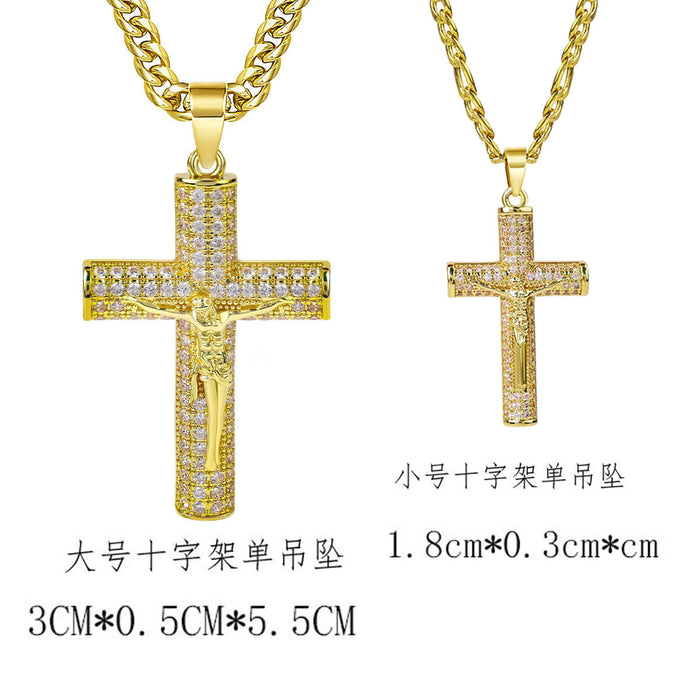 Wholesale Diamond-encrusted cross full diamond gold-plated pendant necklaces