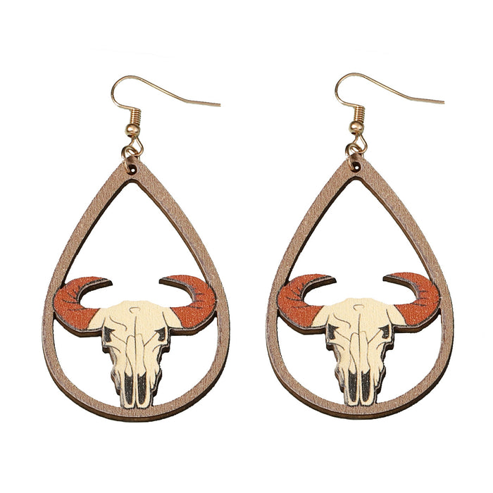 Wholesale cartoon Western Denim style cow head wooden painted earrings earrings