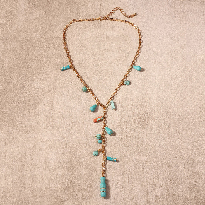 Wholesale ethnic style long turquoise necklace cross-border temperament necklace
