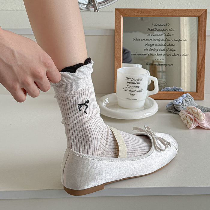 Wholesale Thin double-layer bubble mouth lace bow middle tube socks stacked with cotton socks