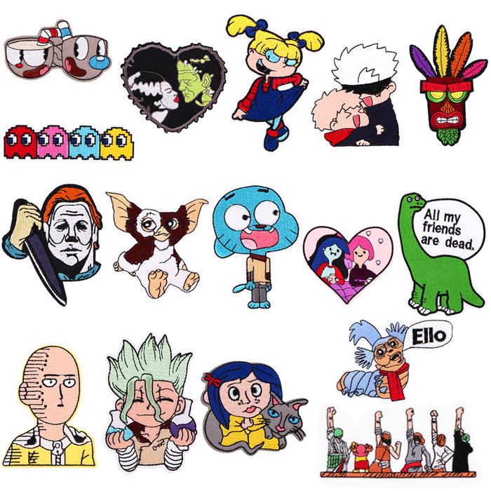 Wholesale Cartoon Embroidery Cloth Patches for Clothing and Bags Hot Melt Adhesive Backing Fabric