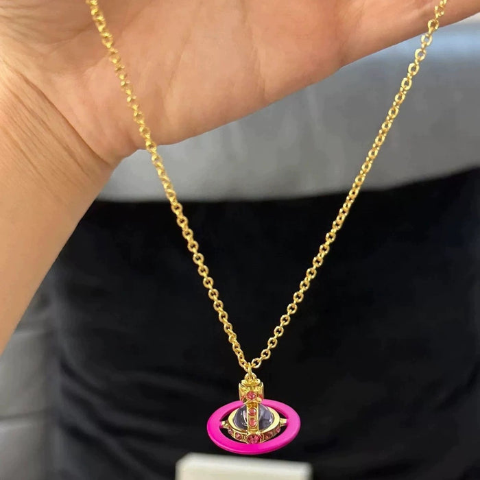 Wholesale Oil-sprayed 3D Saturn Necklace Choker Necklace