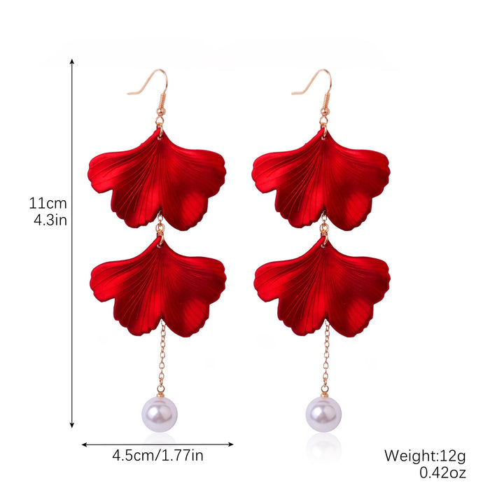 Wholesale Exaggerated flower tassel earrings, personalized earrings, temperament long fabric earrings, red flower earrings