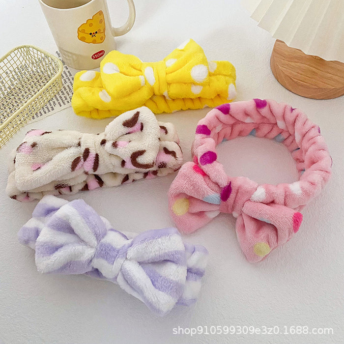 Wholesale Leopard Print Polka Dot Striped Bow Headband Women' s Face Wash Sports Headband Coral Velvet Hair Accessories