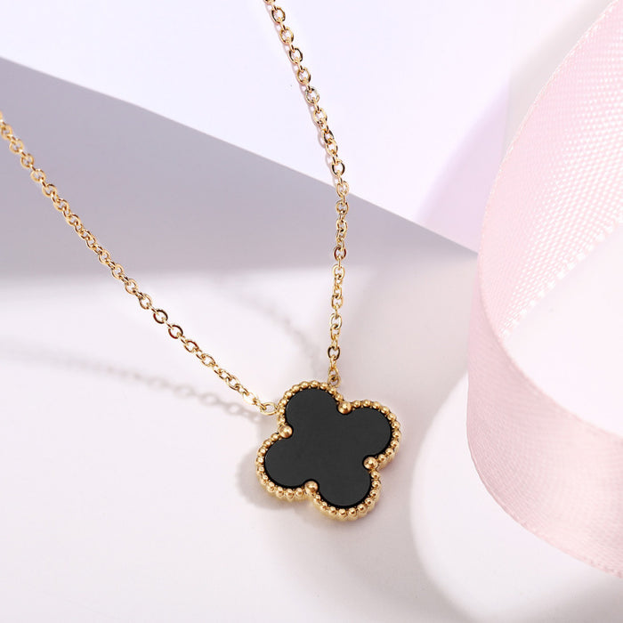 Wholesale 2pcs Titanium Steel Golden Four Leaf Clover Necklace JDC-NE-XinLong017