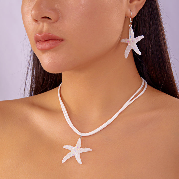 Wholesale Shell Pendant Necklace and Earrings Set Marine Life Design Beach Vacation
