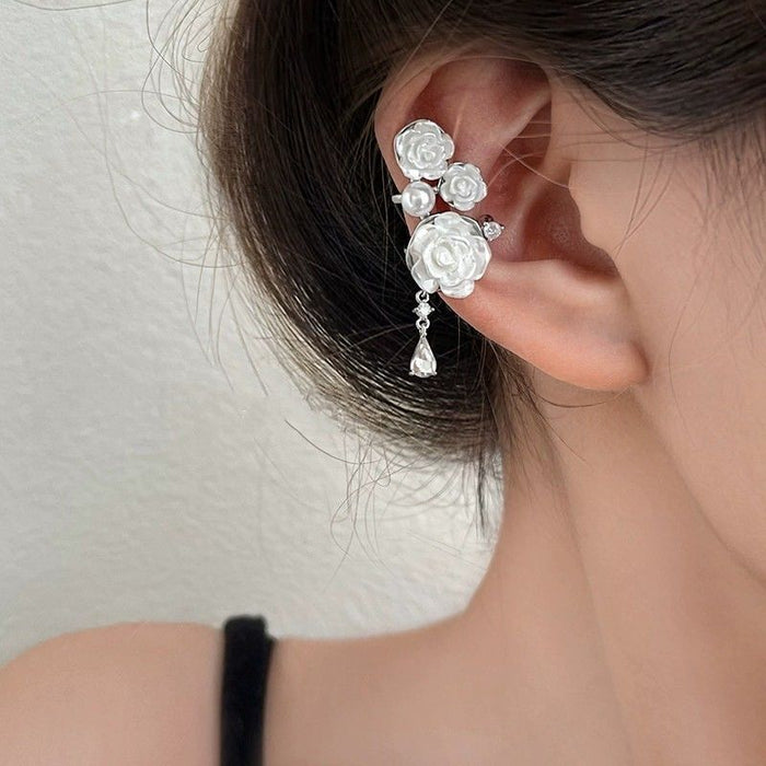 Wholesale Rose asymmetrical ear clip with a niche temperament and no ear hole earrings