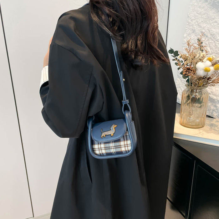Wholesale Children's bag new plaid mini saddle bag, cute little dog mini crossbody bag