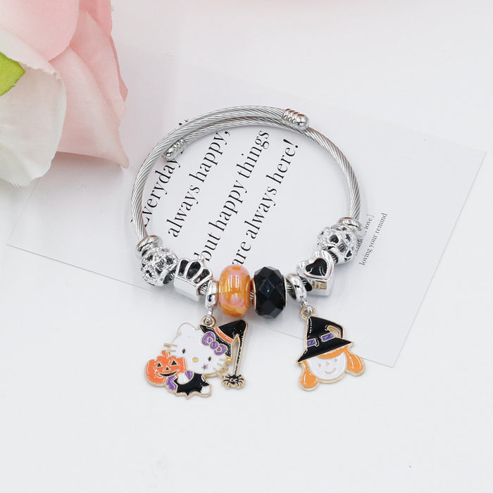 Wholesale Women' s Stainless Steel  Skull Ghost Beaded Bracelet MOQ≥2