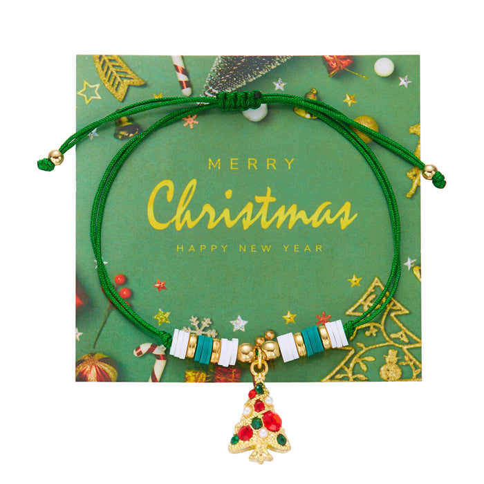 Wholesale Colorful Christmas Bracelet Simple Christmas Tree Snowflake Pendant Polymer Clay Braided Bracelet