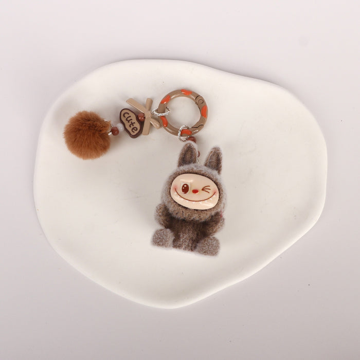 Wholesale Cute Sitting Flocking Keychain Bag Car Decoration Pendant Mobile Phone Chain Wholesale Small Gift