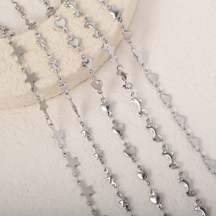 Wholesale Stainless Steel Vacuum Electroplated Gold Peach Heart Dolphin Five-Pointed Star Necklace