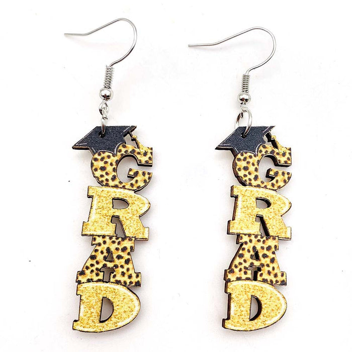 Wholesale Graduation Season Letter Pencil Book Print Wooden Earrings JDC-ES-Chengy034