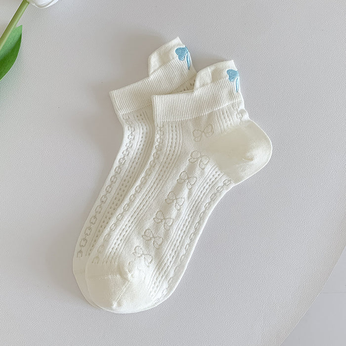 Wholesale Embroidered bow socks with heel and midsole socks