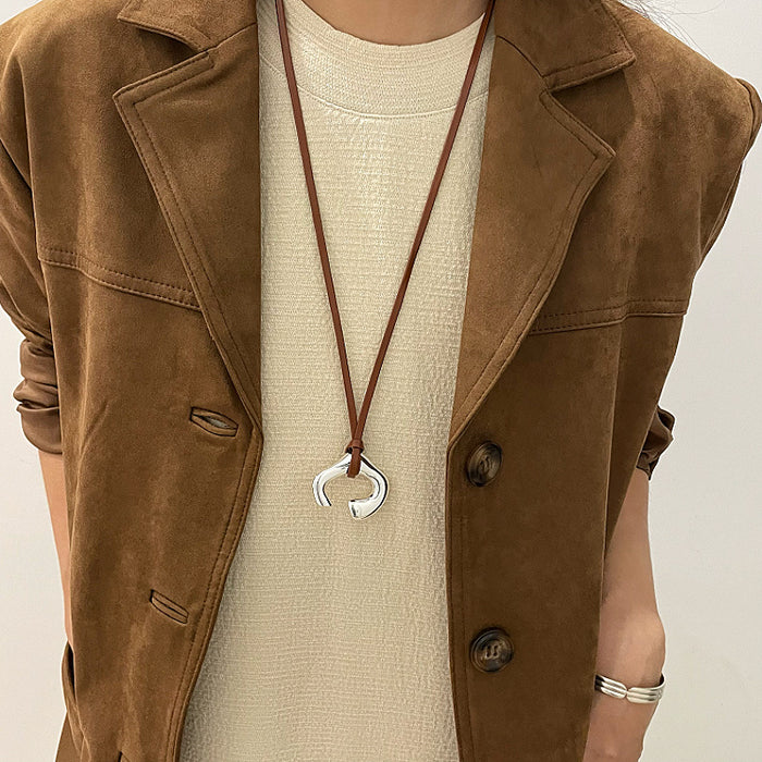 Wholesale Brown Leather Rope Necklace  silver Pendant Collarbone Chain