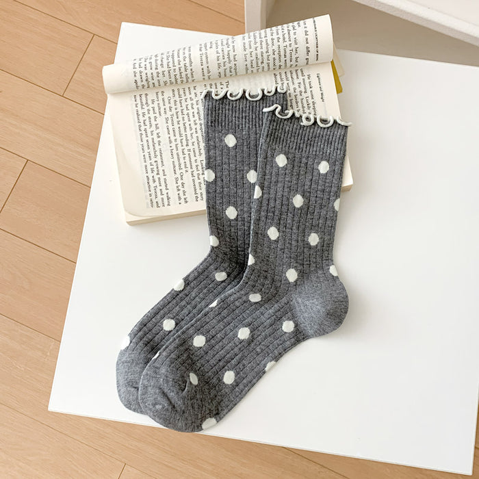 Wholesale Socks, polka dot versatile, mid tube socks, mesh stacking socks, cotton stacking socks, individually packaged