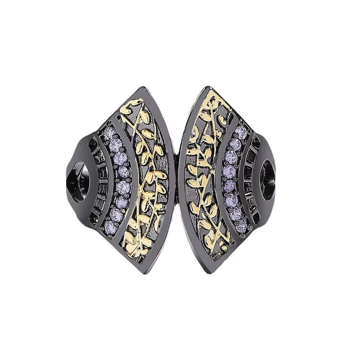 Wholesale Retro black gold two-color ring, fashionable fan-shaped diamond ring, niche personality