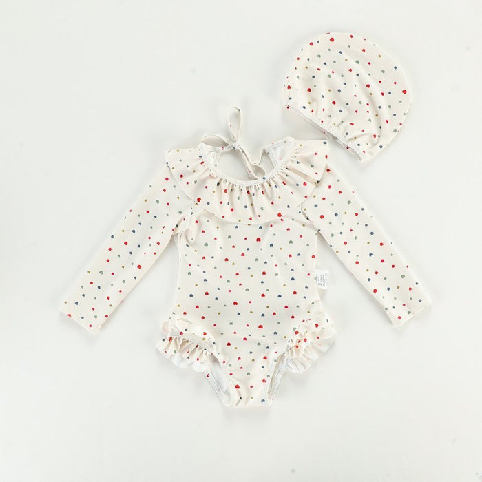 Wholesale Swimsuit with exposed back, sun protection, long sleeves, one-piece swimsuit, sweet swimsuit