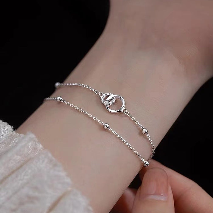 Wholesale Silver plated circular bracelet for girls, niche design, high-end feel, light luxury bracelet, handmade accessory