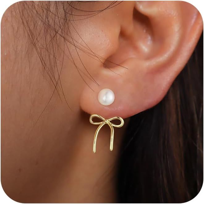 Wholesale New pearl bow earrings silver ribbon earrings hanging pearl high-end earrings