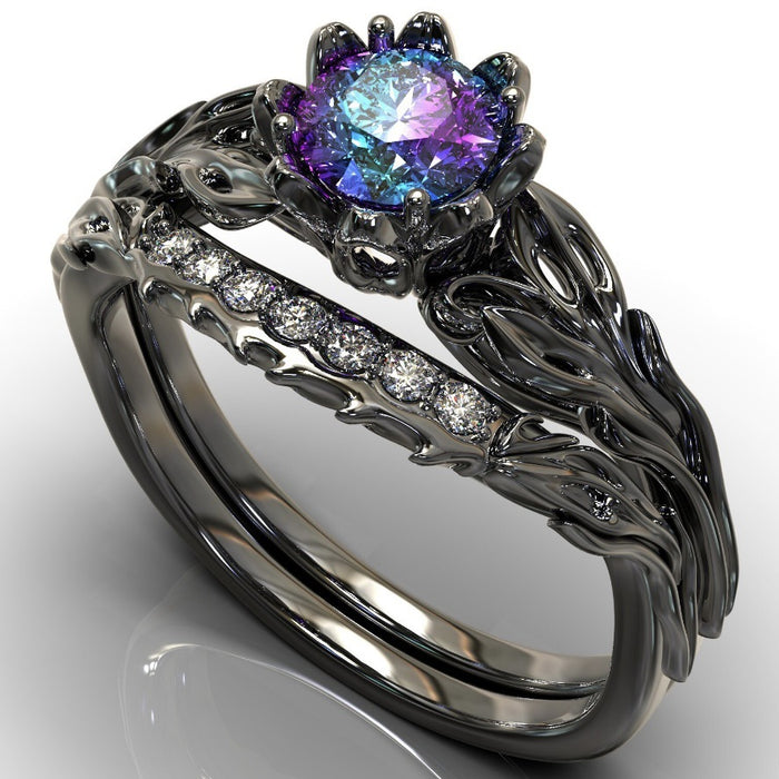 Wholesale Fashionable black rings emerald inlay