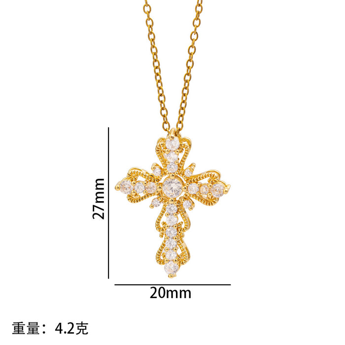 Wholesale Fashion Full Zircon Cross Necklace Titanium Steel Gold Plated Jewelry Accessory MOQ≥2