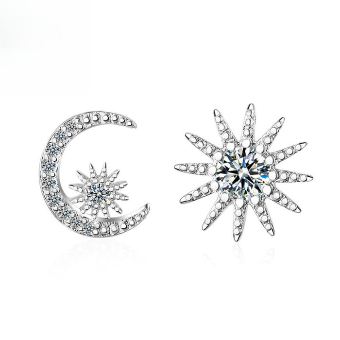 Wholesale Asymmetrical star and moon diamond-studded earrings