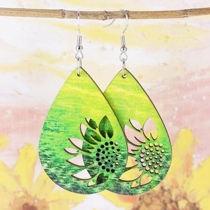 Wholesale Bohemian Resort Style Multicolour Sunflower Cut Out Wooden Earrings for Women