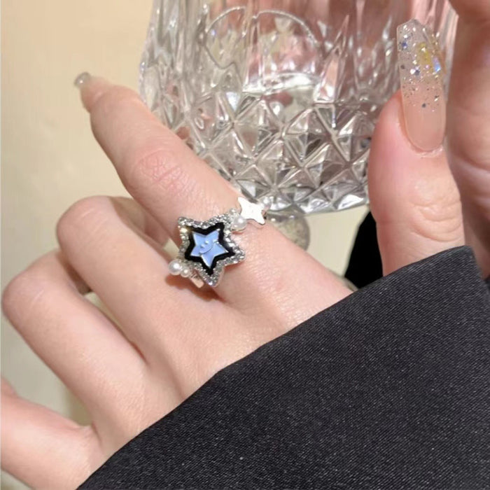Wholesale Star Pearl Smile Ring Couple's Index Finger Irregular Opening Ring
