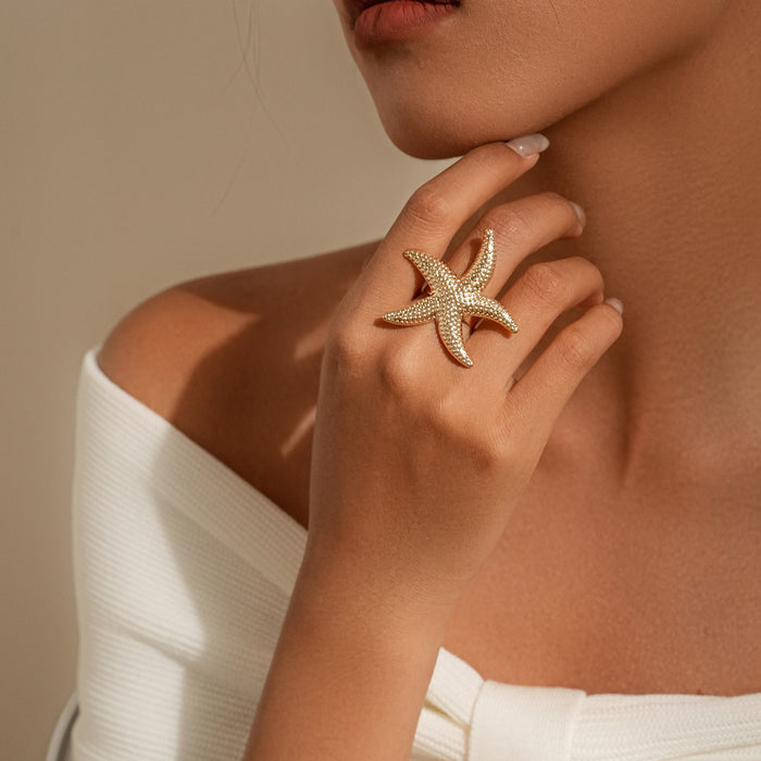 Wholesale Pearl ring set with niche design and hollowed out flower opening ring