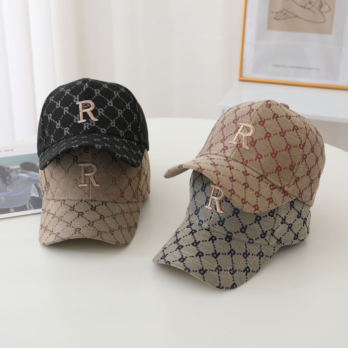 Wholesale Checkered Embroidered R-Letter Hat Retro Duck Tongue Hat Personalized Sunscreen and Sunshade Baseball Hat Trendy