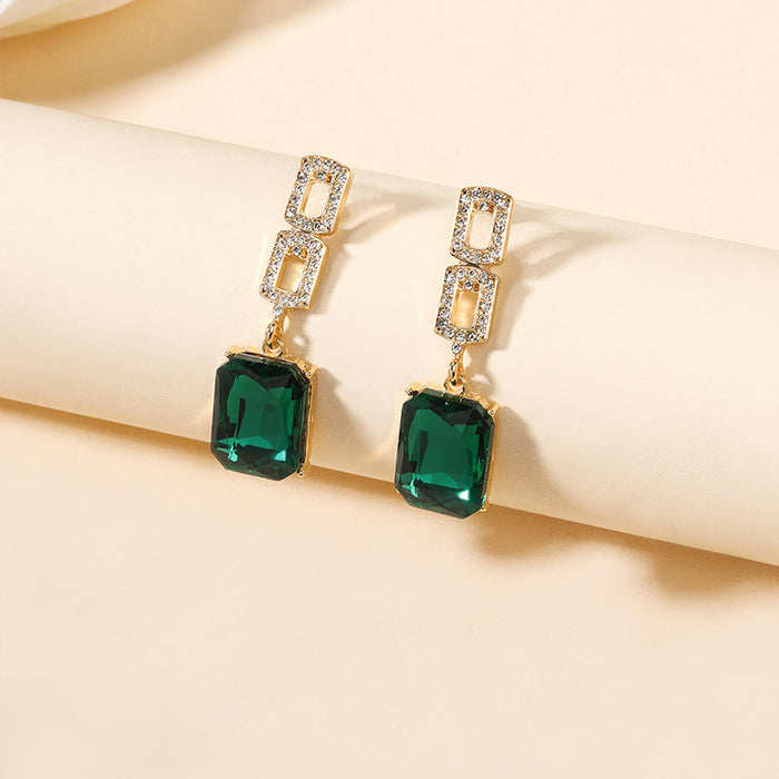 Wholesale Versatile alloy diamond studded earrings, emerald earrings, light luxury earrings