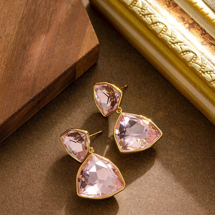 Wholesale Fashionable geometric triangle zircon earrings with high-end feel, light luxury silver needle earrings