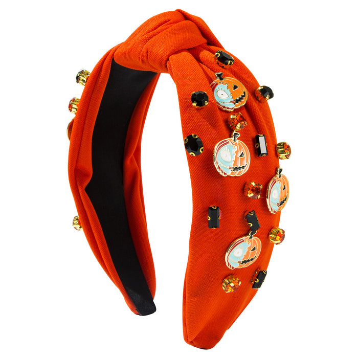 Wholesale Halloween Pumpkin Skull Devil Letter Accessories Fabric Wide Brim Headband JDC-HD-HM024