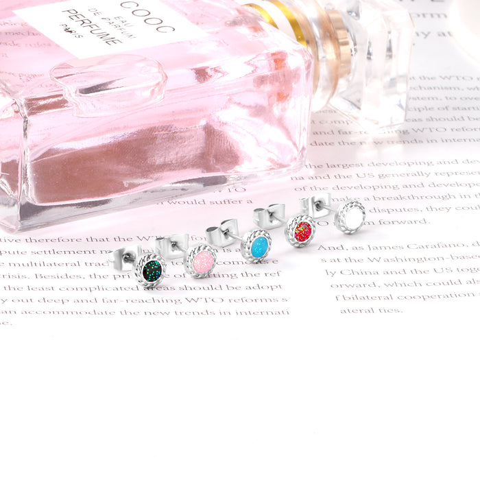 Wholesale Mixed-Color Glitter Powder Oil Earrings Sweet Earrings Stainless Steel Earrings