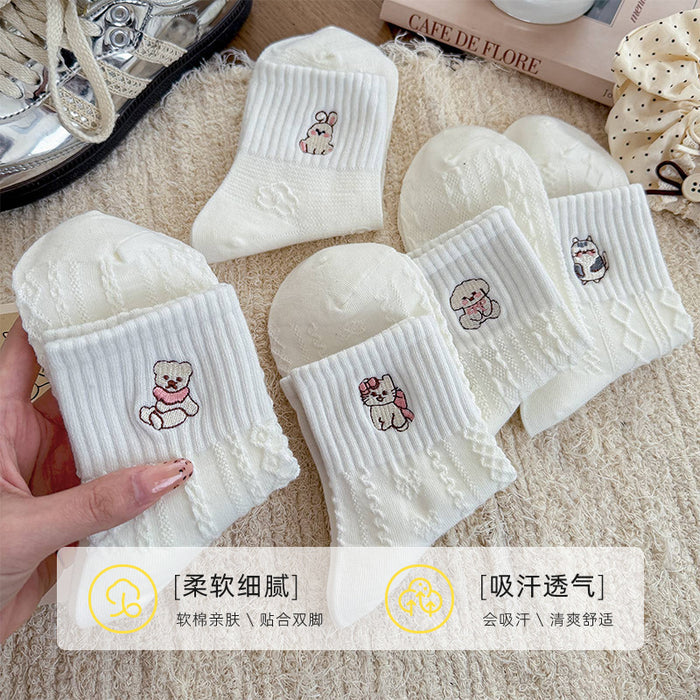 Wholesale Socks with cartoon striped embroidery, mid tube cotton socks, versatile socks