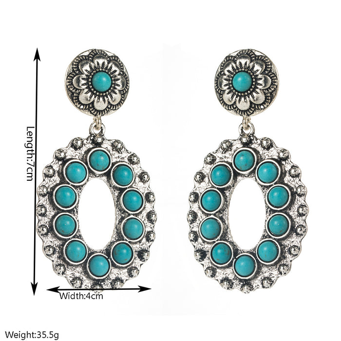 Wholesale Vintage heavy-duty openwork floral turquoise Statement Earrings