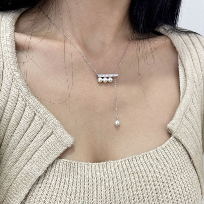 Wholesale S925 Sterling Silver Necklace Quarter Pearl Pull Fashion Clavicle Chain for Women