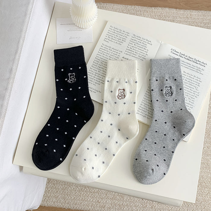 Wholesale Cute cartoon embroidered mid tube socks, trendy and versatile for wearing outside