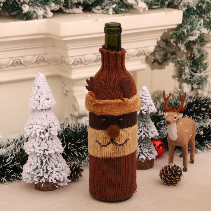 Wholesale Christmas Decorative Wine Bottle Set Knitted Wool Red Wine Set Christmas Restaurant Hotel Atmosphere Decoration