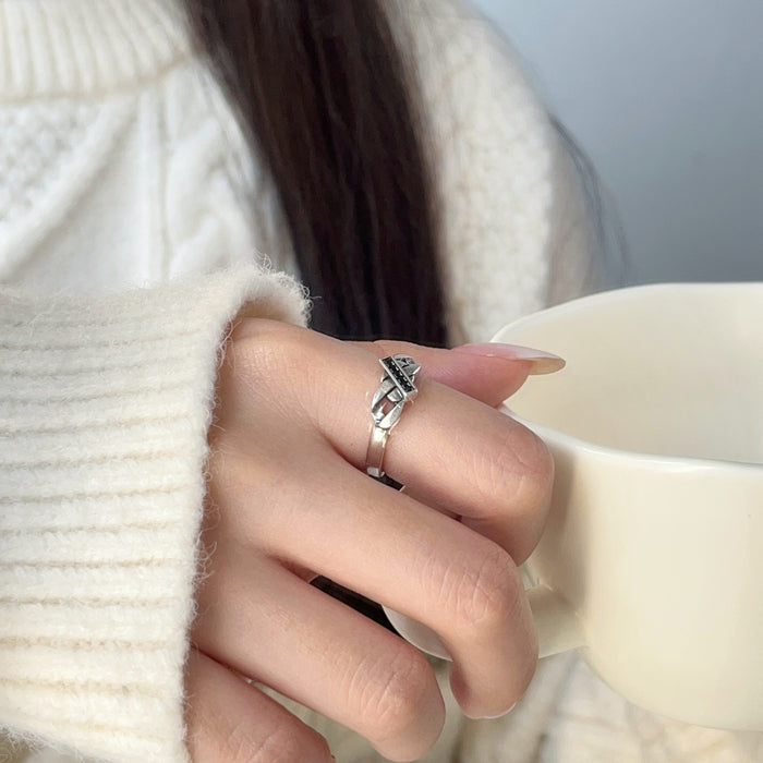 Wholesale Paired with micro inlaid black diamonds for fashionable decoration, the new high-end and versatile chain ring