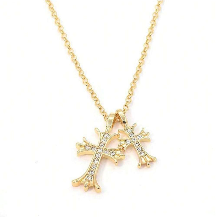 Wholesale Cross Diamond Alloy Gold Plated Pendant Necklace JDC-NE-QingH007