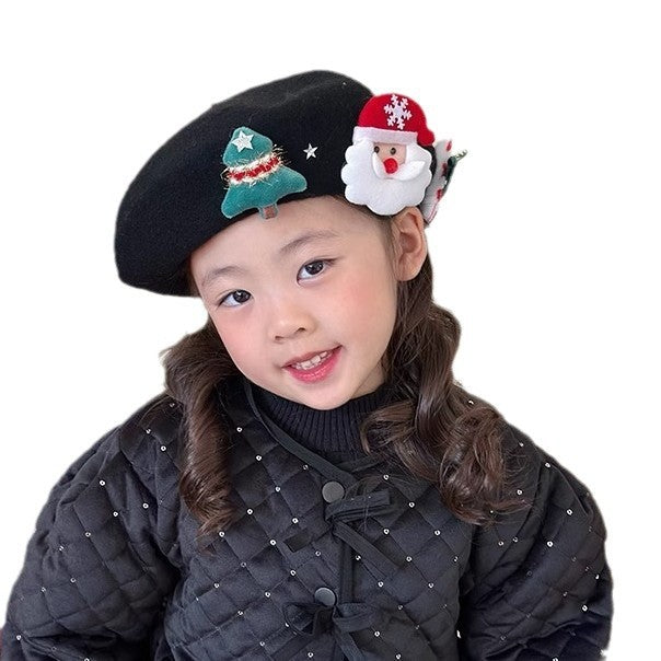 Wholesale Autumn and Winter Christmas Family Beret Sweet Kidsren' s Painter Hat Cute Versatile Warm Wool Red Hat for Girls