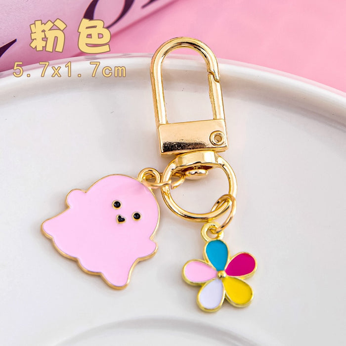 Wholesale Halloween Ghost Keychain Metal Alloy Flower Ornament Keychain Pendant