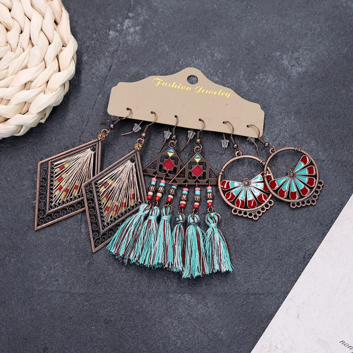 Wholesale Bohemian Ethnic Style Long Alloy Earrings JDC-ES-Luox011