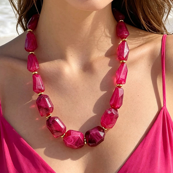 Wholesale Acrylic Bohemian Rainbow Beaded Chain Necklace Jewelry Accessory MOQ≥10