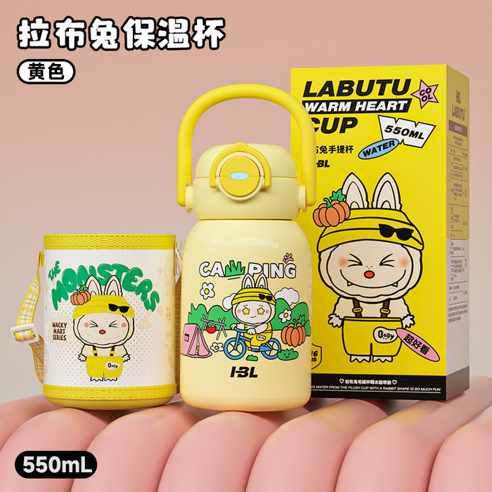 Wholesale New 316 Stainless Steel Cartoon Children' s Thermos Cup with Double Drinking Straw,  Cute Student Portable Cup with Handle
