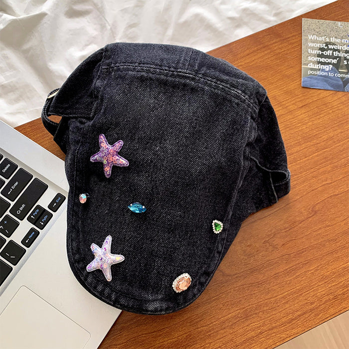 Wholesale Retro washed denim front versatile reverse ducktongue beret hat