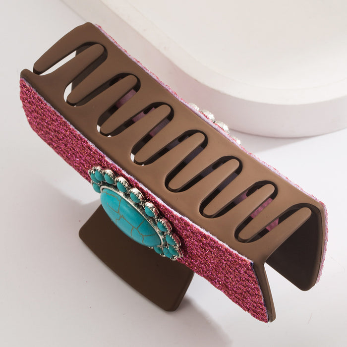 Wholesale Hair Clip Leopard Shark Clip Turquoise Accessories Vintage Leopard Leather Clip Trendy Hair Accessories